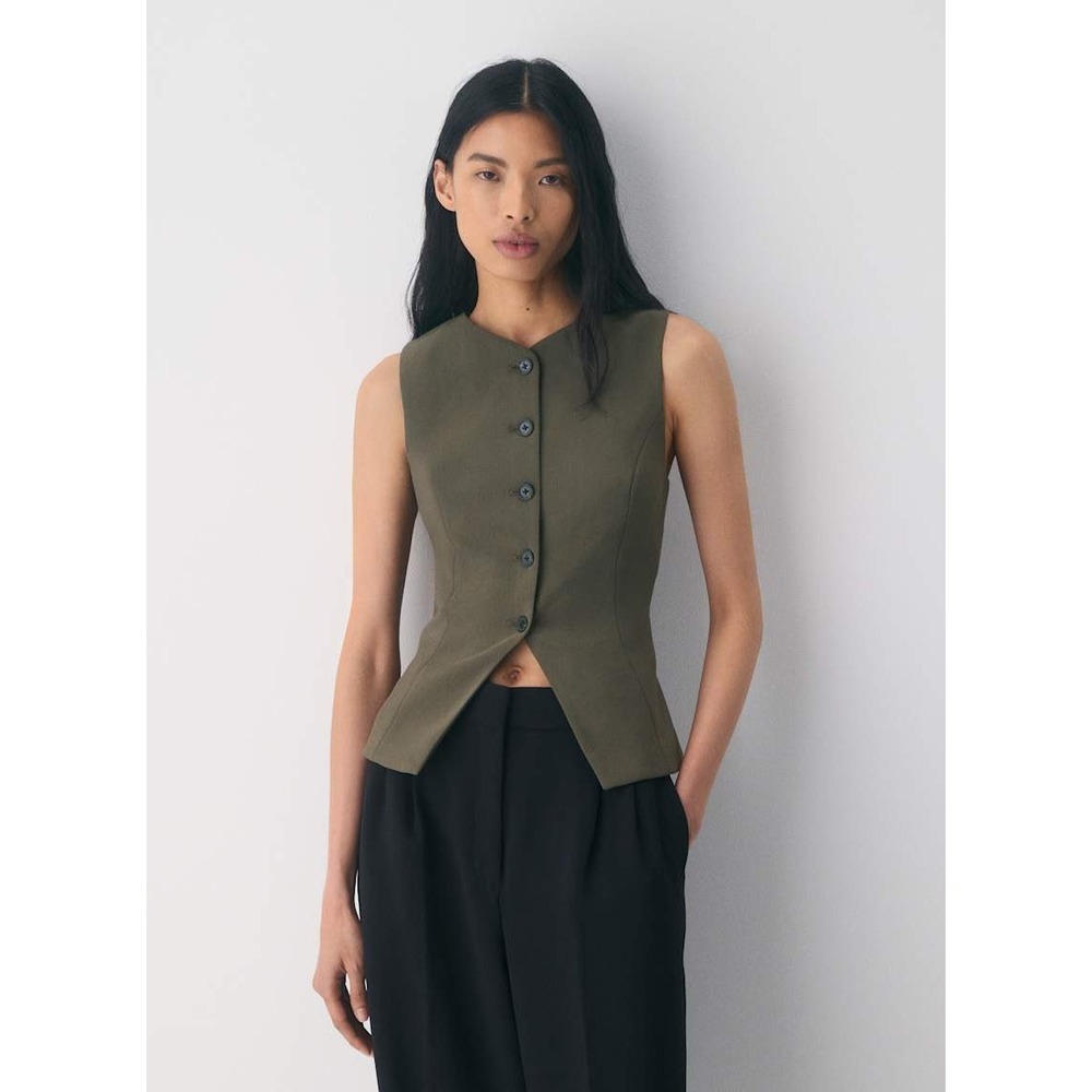 Wilfred Aritzia Regal Vest Dark Olive Green Button Up Tailored Top Size 10 $118